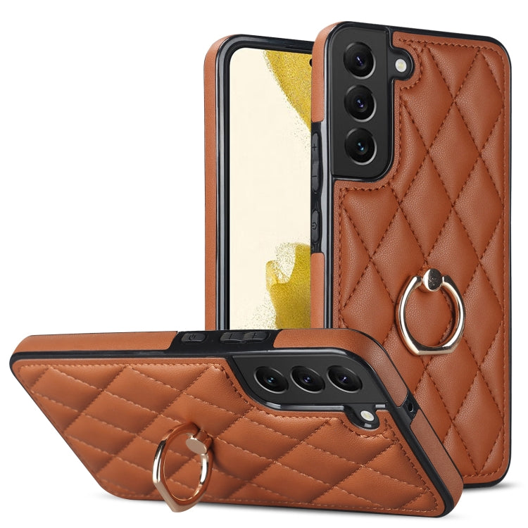 Rhombic PU Leather Phone Case with Ring Holder, For Samsung Galaxy S23 5G, For Samsung Galaxy S23+ 5G, For Samsung Galaxy S23 Ultra 5G, For Samsung Galaxy S22 5G, For Samsung Galaxy S22+ 5G, For Samsung Galaxy S22 Ultra 5G