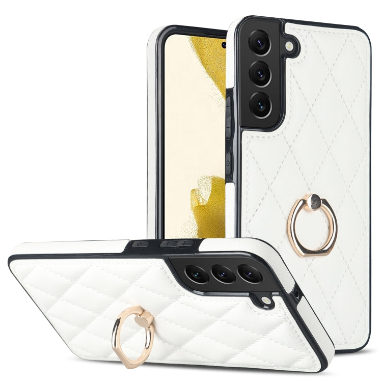 Rhombic PU Leather Phone Case with Ring Holder, For Samsung Galaxy S23 5G, For Samsung Galaxy S23+ 5G, For Samsung Galaxy S23 Ultra 5G, For Samsung Galaxy S22 5G, For Samsung Galaxy S22+ 5G, For Samsung Galaxy S22 Ultra 5G