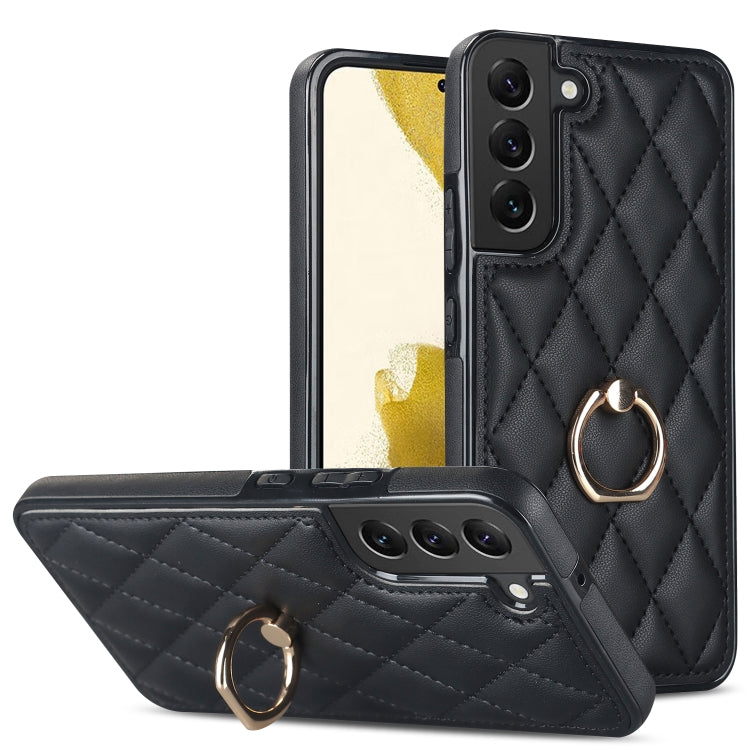 Rhombic PU Leather Phone Case with Ring Holder, For Samsung Galaxy S23 5G, For Samsung Galaxy S23+ 5G, For Samsung Galaxy S23 Ultra 5G, For Samsung Galaxy S22 5G, For Samsung Galaxy S22+ 5G, For Samsung Galaxy S22 Ultra 5G