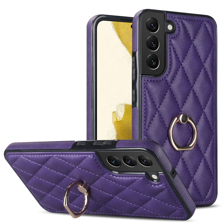 Rhombic PU Leather Phone Case with Ring Holder, For Samsung Galaxy S23 5G, For Samsung Galaxy S23+ 5G, For Samsung Galaxy S23 Ultra 5G, For Samsung Galaxy S22 5G, For Samsung Galaxy S22+ 5G, For Samsung Galaxy S22 Ultra 5G