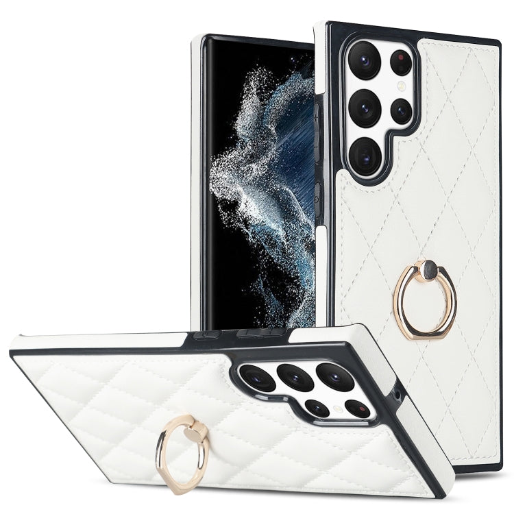 Rhombic PU Leather Phone Case with Ring Holder, For Samsung Galaxy S23 5G, For Samsung Galaxy S23+ 5G, For Samsung Galaxy S23 Ultra 5G, For Samsung Galaxy S22 5G, For Samsung Galaxy S22+ 5G, For Samsung Galaxy S22 Ultra 5G