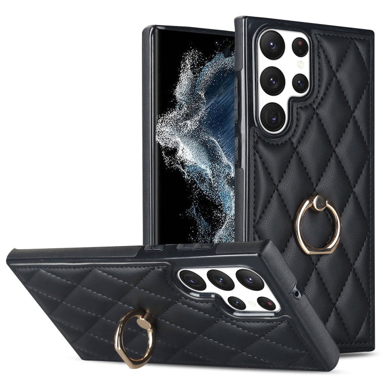 Rhombic PU Leather Phone Case with Ring Holder, For Samsung Galaxy S23 5G, For Samsung Galaxy S23+ 5G, For Samsung Galaxy S23 Ultra 5G, For Samsung Galaxy S22 5G, For Samsung Galaxy S22+ 5G, For Samsung Galaxy S22 Ultra 5G