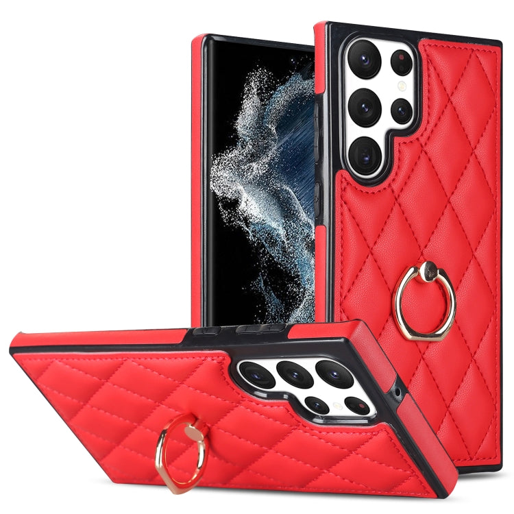 Rhombic PU Leather Phone Case with Ring Holder, For Samsung Galaxy S23 5G, For Samsung Galaxy S23+ 5G, For Samsung Galaxy S23 Ultra 5G, For Samsung Galaxy S22 5G, For Samsung Galaxy S22+ 5G, For Samsung Galaxy S22 Ultra 5G