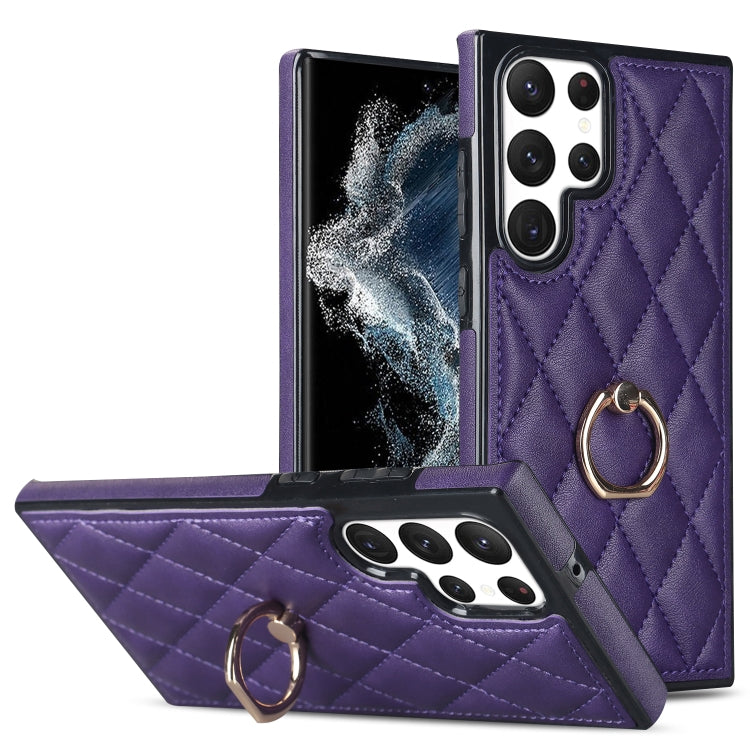 Rhombic PU Leather Phone Case with Ring Holder, For Samsung Galaxy S23 5G, For Samsung Galaxy S23+ 5G, For Samsung Galaxy S23 Ultra 5G, For Samsung Galaxy S22 5G, For Samsung Galaxy S22+ 5G, For Samsung Galaxy S22 Ultra 5G