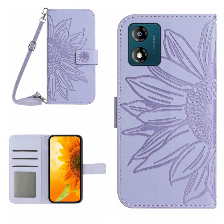 HT04 Skin Feel Sun Flower Embossed Flip Leather Phone Case with Lanyard, For Motorola Moto E13 4G, For Motorola Edge+ 2023, For Motorola Moto G23 4G/G13 4G, For Motorola Moto G53 5G/G13/G23