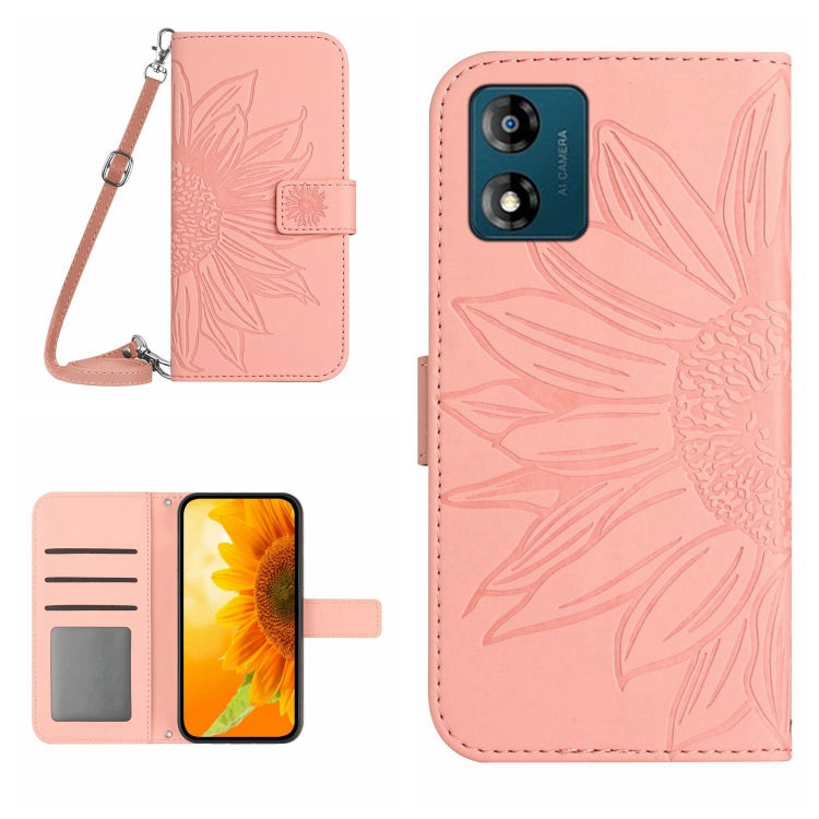 HT04 Skin Feel Sun Flower Embossed Flip Leather Phone Case with Lanyard, For Motorola Moto E13 4G, For Motorola Edge+ 2023, For Motorola Moto G23 4G/G13 4G, For Motorola Moto G53 5G/G13/G23