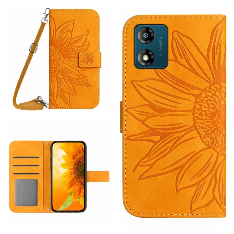 HT04 Skin Feel Sun Flower Embossed Flip Leather Phone Case with Lanyard, For Motorola Moto E13 4G, For Motorola Edge+ 2023, For Motorola Moto G23 4G/G13 4G, For Motorola Moto G53 5G/G13/G23