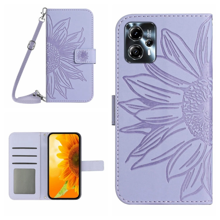 HT04 Skin Feel Sun Flower Embossed Flip Leather Phone Case with Lanyard, For Motorola Moto E13 4G, For Motorola Edge+ 2023, For Motorola Moto G23 4G/G13 4G, For Motorola Moto G53 5G/G13/G23