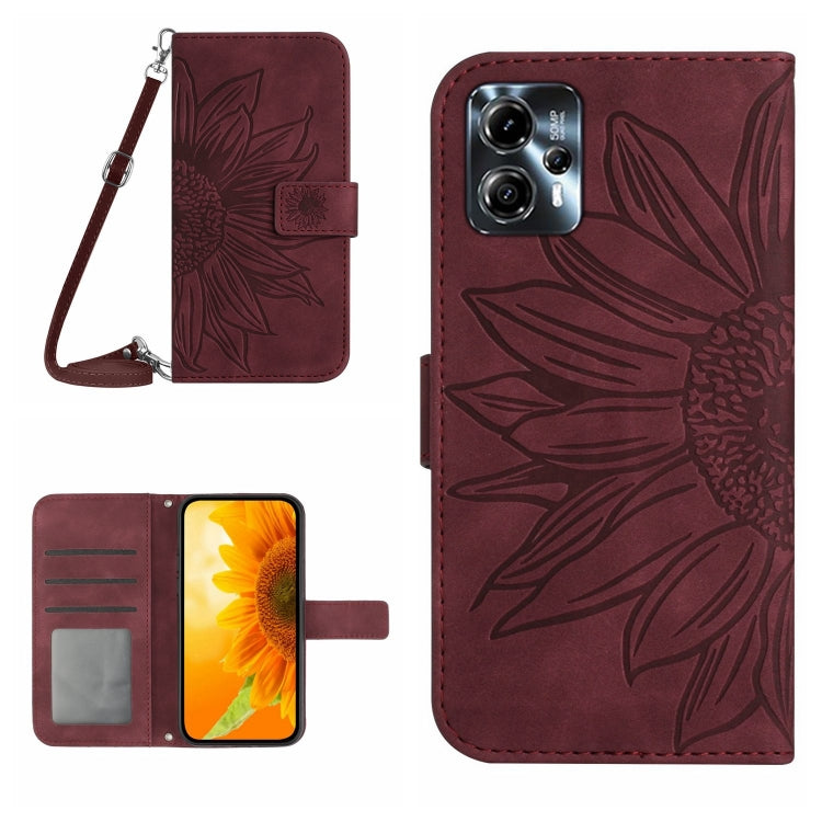 HT04 Skin Feel Sun Flower Embossed Flip Leather Phone Case with Lanyard, For Motorola Moto E13 4G, For Motorola Edge+ 2023, For Motorola Moto G23 4G/G13 4G, For Motorola Moto G53 5G/G13/G23
