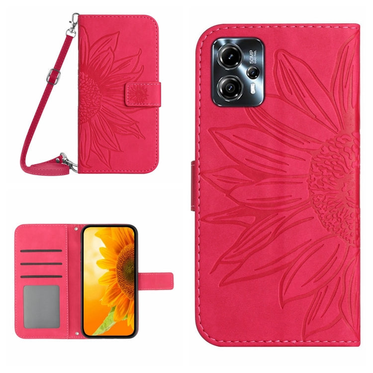 HT04 Skin Feel Sun Flower Embossed Flip Leather Phone Case with Lanyard, For Motorola Moto E13 4G, For Motorola Edge+ 2023, For Motorola Moto G23 4G/G13 4G, For Motorola Moto G53 5G/G13/G23