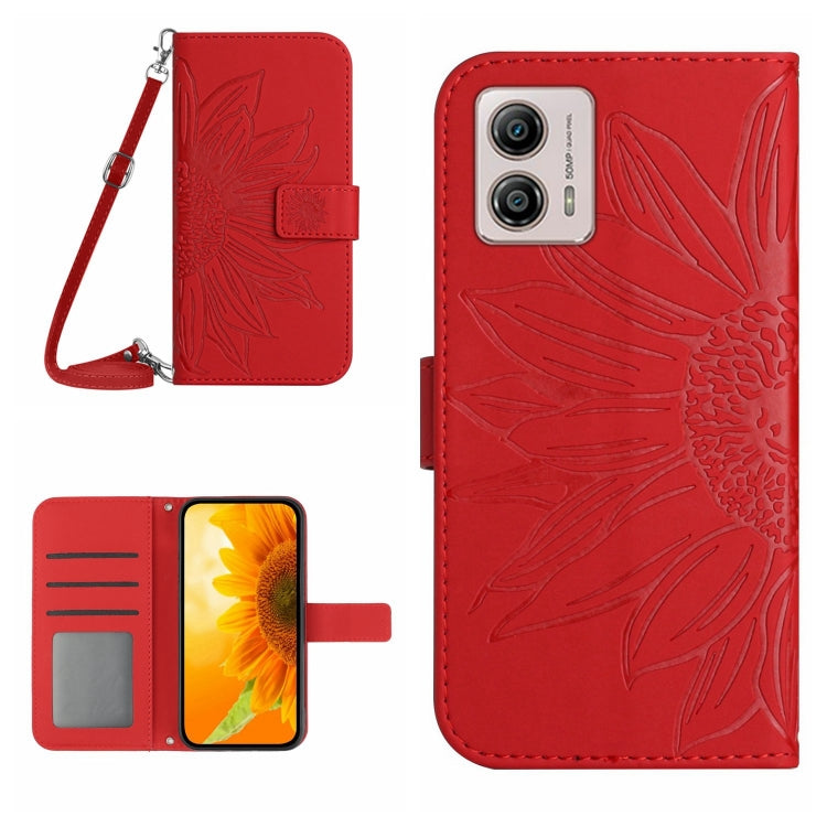 HT04 Skin Feel Sun Flower Embossed Flip Leather Phone Case with Lanyard, For Motorola Moto E13 4G, For Motorola Edge+ 2023, For Motorola Moto G23 4G/G13 4G, For Motorola Moto G53 5G/G13/G23