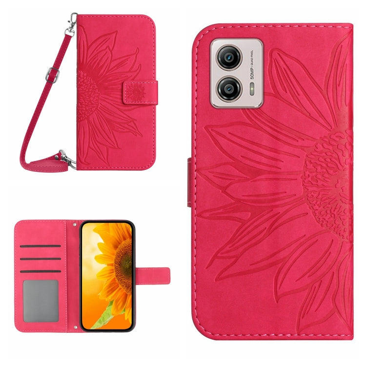 HT04 Skin Feel Sun Flower Embossed Flip Leather Phone Case with Lanyard, For Motorola Moto E13 4G, For Motorola Edge+ 2023, For Motorola Moto G23 4G/G13 4G, For Motorola Moto G53 5G/G13/G23