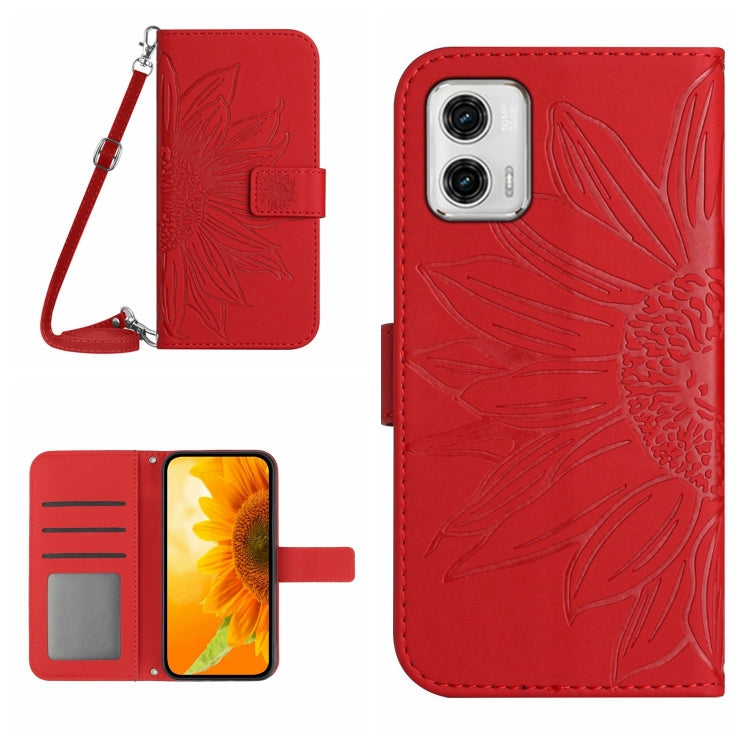 HT04 Skin Feel Sun Flower Embossed Flip Leather Phone Case with Lanyard, For Motorola Moto G73 5G, For OPPO A58 5G/A78 5G, For OPPO Reno8 T 4G, For TCL 40 SE