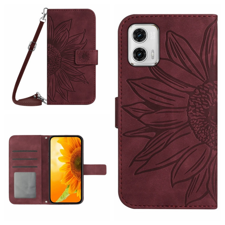 HT04 Skin Feel Sun Flower Embossed Flip Leather Phone Case with Lanyard, For Motorola Moto G73 5G, For OPPO A58 5G/A78 5G, For OPPO Reno8 T 4G, For TCL 40 SE