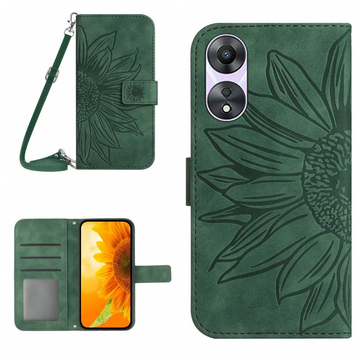 HT04 Skin Feel Sun Flower Embossed Flip Leather Phone Case with Lanyard, For Motorola Moto G73 5G, For OPPO A58 5G/A78 5G, For OPPO Reno8 T 4G, For TCL 40 SE