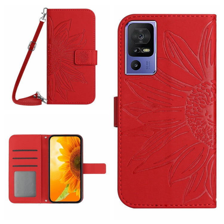 HT04 Skin Feel Sun Flower Embossed Flip Leather Phone Case with Lanyard, For Motorola Moto G73 5G, For OPPO A58 5G/A78 5G, For OPPO Reno8 T 4G, For TCL 40 SE