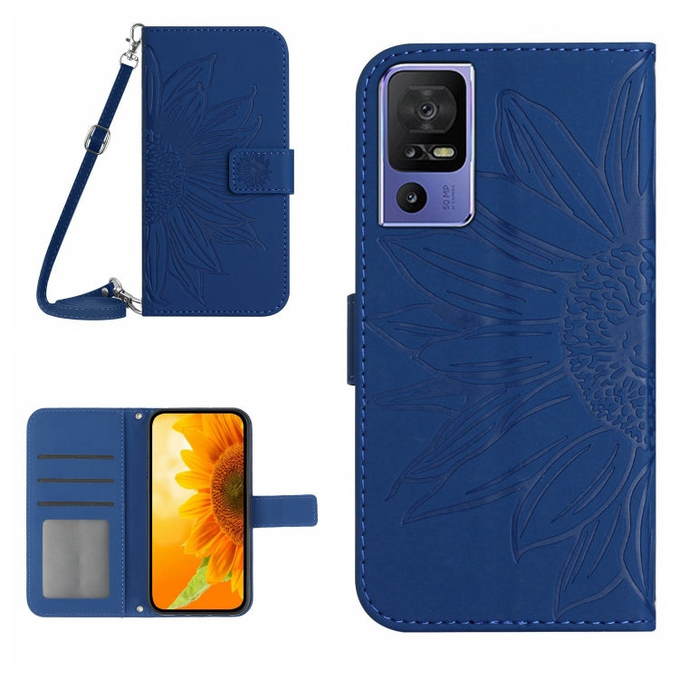HT04 Skin Feel Sun Flower Embossed Flip Leather Phone Case with Lanyard, For Motorola Moto G73 5G, For OPPO A58 5G/A78 5G, For OPPO Reno8 T 4G, For TCL 40 SE