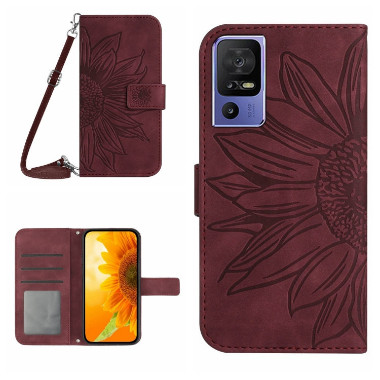 HT04 Skin Feel Sun Flower Embossed Flip Leather Phone Case with Lanyard, For Motorola Moto G73 5G, For OPPO A58 5G/A78 5G, For OPPO Reno8 T 4G, For TCL 40 SE