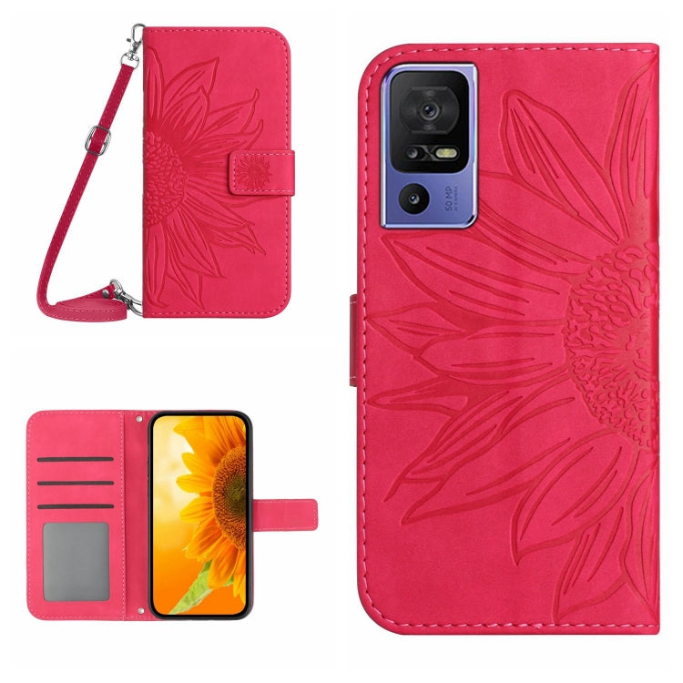 HT04 Skin Feel Sun Flower Embossed Flip Leather Phone Case with Lanyard, For Motorola Moto G73 5G, For OPPO A58 5G/A78 5G, For OPPO Reno8 T 4G, For TCL 40 SE