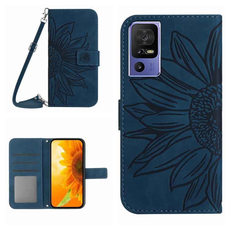 HT04 Skin Feel Sun Flower Embossed Flip Leather Phone Case with Lanyard, For Motorola Moto G73 5G, For OPPO A58 5G/A78 5G, For OPPO Reno8 T 4G, For TCL 40 SE