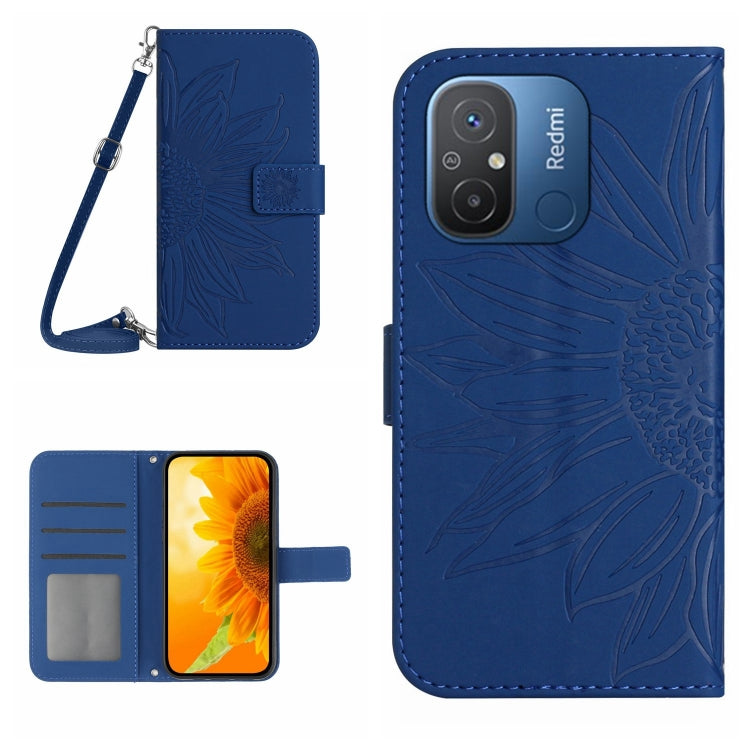 HT04 Skin Feel Sun Flower Embossed Flip Leather Phone Case with Lanyard, For Xiaomi Redmi 11A 4G