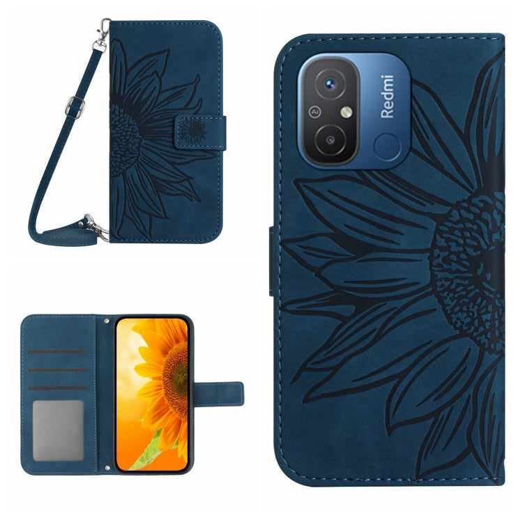 HT04 Skin Feel Sun Flower Embossed Flip Leather Phone Case with Lanyard, For Xiaomi Redmi 11A 4G