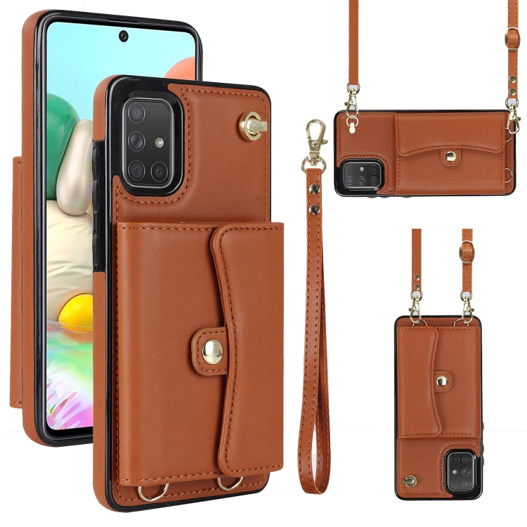 RFID Card Slot Leather Phone Case with Long Lanyard, For Samsung Galaxy A70, For Samsung Galaxy A71 4G, For Samsung Galaxy A71 5G, For Samsung Galaxy A73 5G