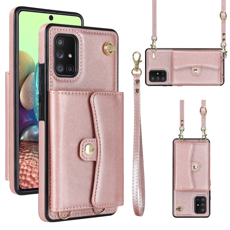 RFID Card Slot Leather Phone Case with Long Lanyard, For Samsung Galaxy A70, For Samsung Galaxy A71 4G, For Samsung Galaxy A71 5G, For Samsung Galaxy A73 5G
