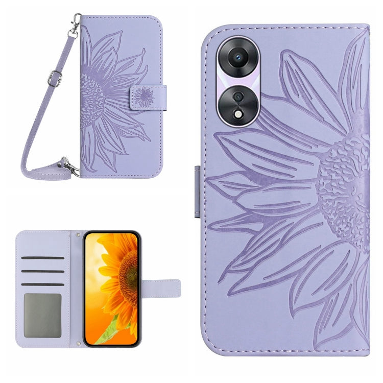 HT04 Skin Feel Sun Flower Embossed Flip Leather Phone Case with Lanyard, For OPPO Reno8 T 5G/A1 Pro 5G, For Xiaomi 13 Lite, For Samsung Galaxy A24 4G