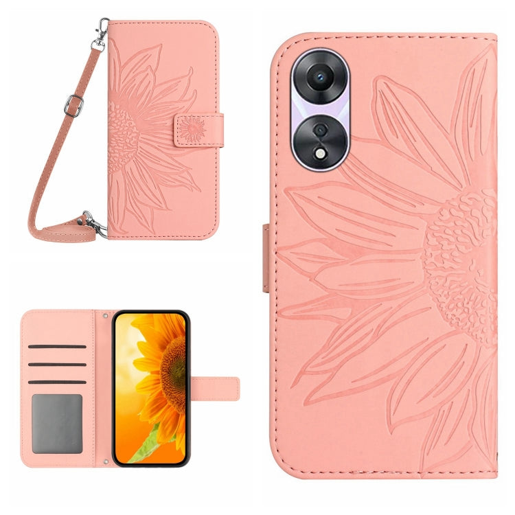 HT04 Skin Feel Sun Flower Embossed Flip Leather Phone Case with Lanyard, For OPPO Reno8 T 5G/A1 Pro 5G, For Xiaomi 13 Lite, For Samsung Galaxy A24 4G