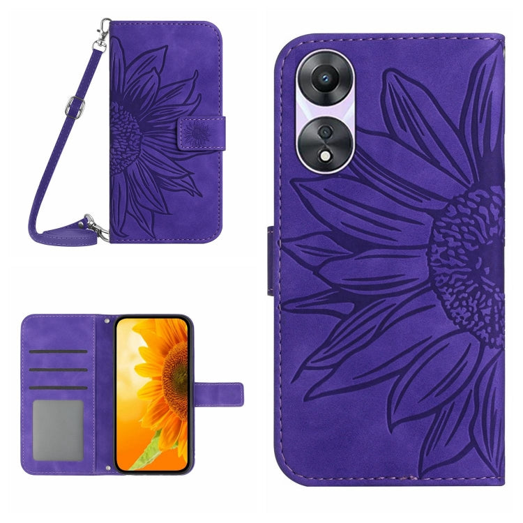 HT04 Skin Feel Sun Flower Embossed Flip Leather Phone Case with Lanyard, For OPPO Reno8 T 5G/A1 Pro 5G, For Xiaomi 13 Lite, For Samsung Galaxy A24 4G