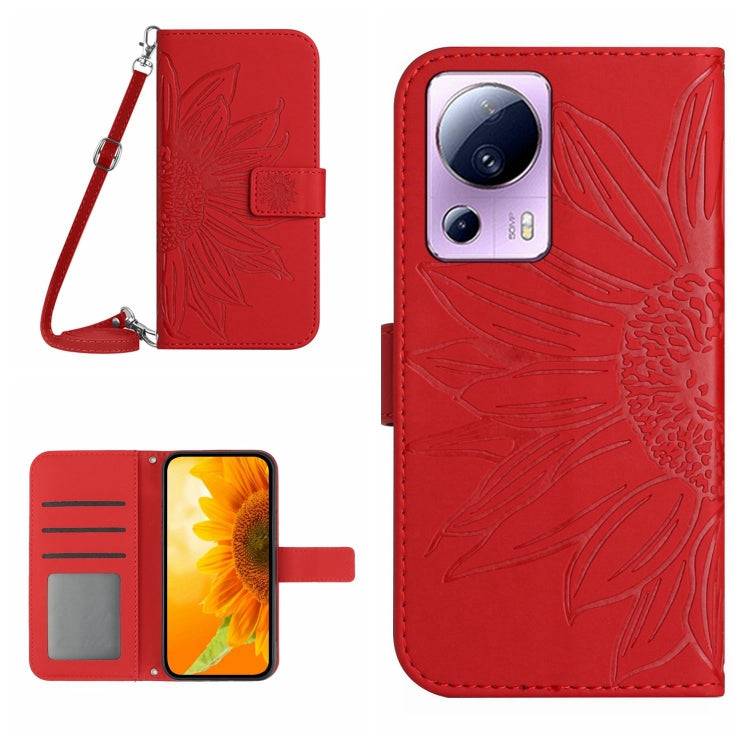 HT04 Skin Feel Sun Flower Embossed Flip Leather Phone Case with Lanyard, For OPPO Reno8 T 5G/A1 Pro 5G, For Xiaomi 13 Lite, For Samsung Galaxy A24 4G