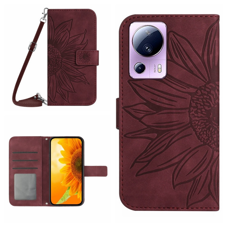 HT04 Skin Feel Sun Flower Embossed Flip Leather Phone Case with Lanyard, For OPPO Reno8 T 5G/A1 Pro 5G, For Xiaomi 13 Lite, For Samsung Galaxy A24 4G