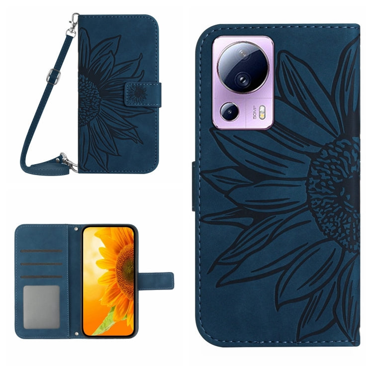 HT04 Skin Feel Sun Flower Embossed Flip Leather Phone Case with Lanyard, For OPPO Reno8 T 5G/A1 Pro 5G, For Xiaomi 13 Lite, For Samsung Galaxy A24 4G