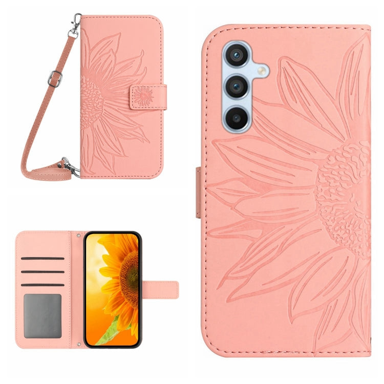 HT04 Skin Feel Sun Flower Embossed Flip Leather Phone Case with Lanyard, For OPPO Reno8 T 5G/A1 Pro 5G, For Xiaomi 13 Lite, For Samsung Galaxy A24 4G