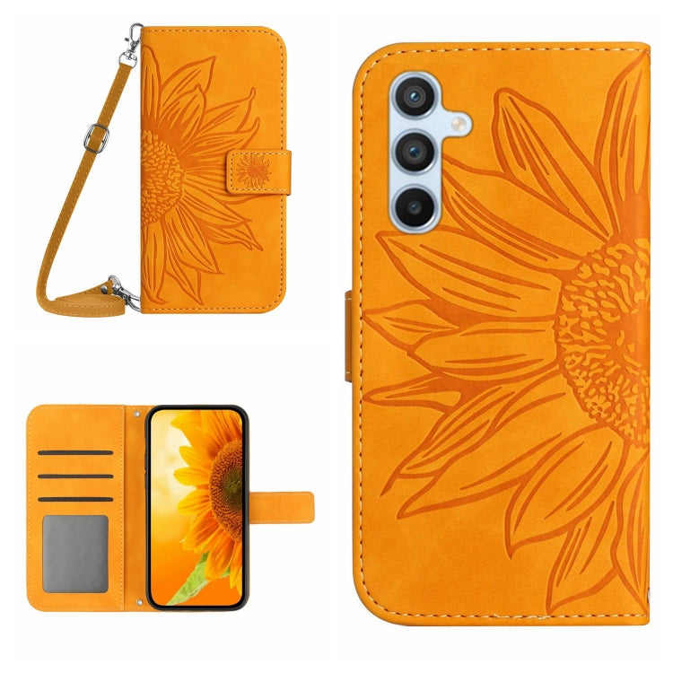 HT04 Skin Feel Sun Flower Embossed Flip Leather Phone Case with Lanyard, For OPPO Reno8 T 5G/A1 Pro 5G, For Xiaomi 13 Lite, For Samsung Galaxy A24 4G