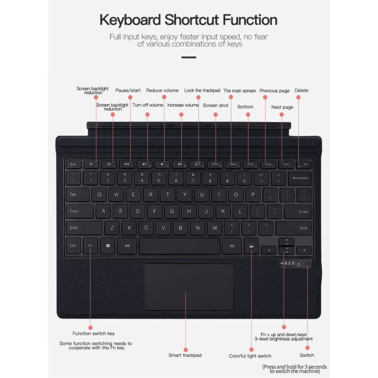 Magnetic Bluetooth Keyboard Leather Case with backlight, For Microsoft Surface Go1 / 2 / 3, For Microsoft Surface Pro 3 / 4 / 5 / 6 / 7 / 7+, For Microsoft Surface Pro 8 / 9 / X