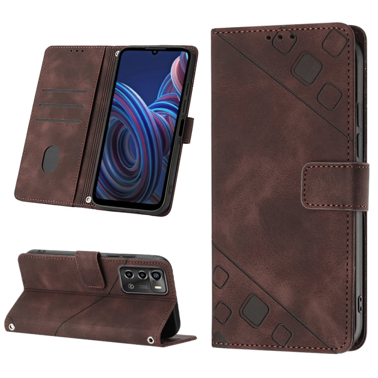 Skin-feel Embossed Leather Phone Case, For ZTE Blade A52, For ZTE Blade A72