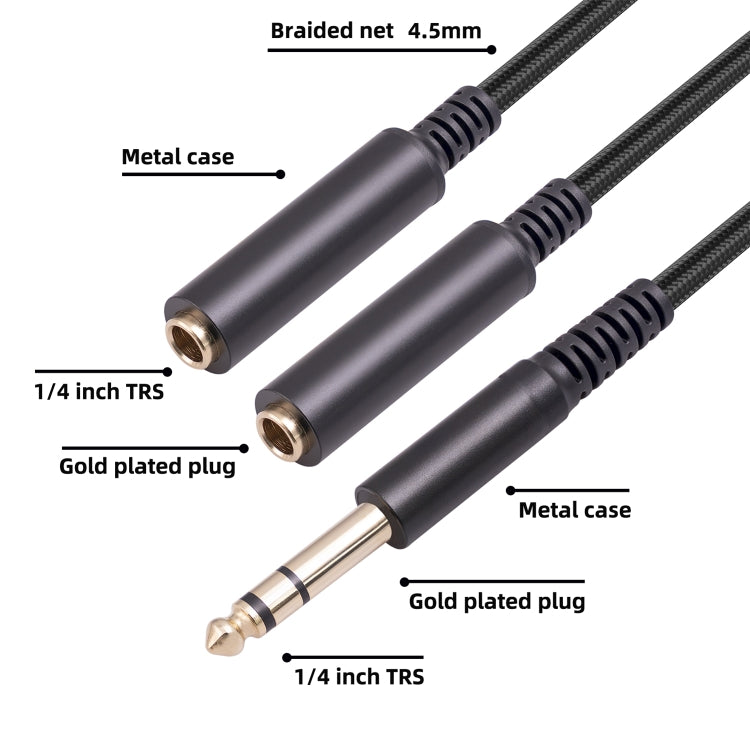 3718 6.35mm Male to Dual Female 1/4 TRS Stereo Audio Cable, Length: 30cm, 6.35mm M to 2 x F 30cm