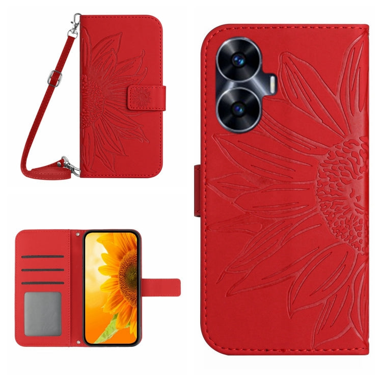 Skin Feel Sun Flower Embossed Flip Leather Phone Case with Lanyard, For Realme C55, For Xiaomi Redmi Note 12 4G Global, For Honor X9a 5G / Magic5 Lite, For Honor X5 4G