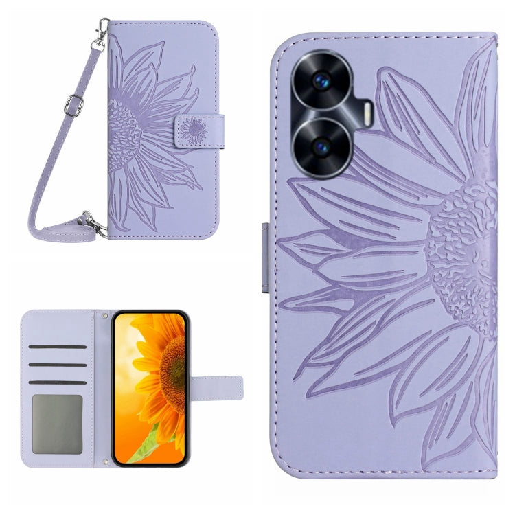 Skin Feel Sun Flower Embossed Flip Leather Phone Case with Lanyard, For Realme C55, For Xiaomi Redmi Note 12 4G Global, For Honor X9a 5G / Magic5 Lite, For Honor X5 4G