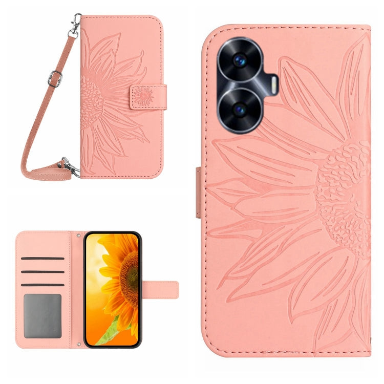 Skin Feel Sun Flower Embossed Flip Leather Phone Case with Lanyard, For Realme C55, For Xiaomi Redmi Note 12 4G Global, For Honor X9a 5G / Magic5 Lite, For Honor X5 4G
