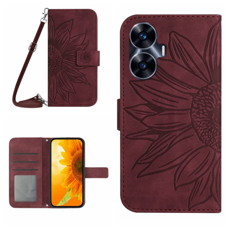 Skin Feel Sun Flower Embossed Flip Leather Phone Case with Lanyard, For Realme C55, For Xiaomi Redmi Note 12 4G Global, For Honor X9a 5G / Magic5 Lite, For Honor X5 4G