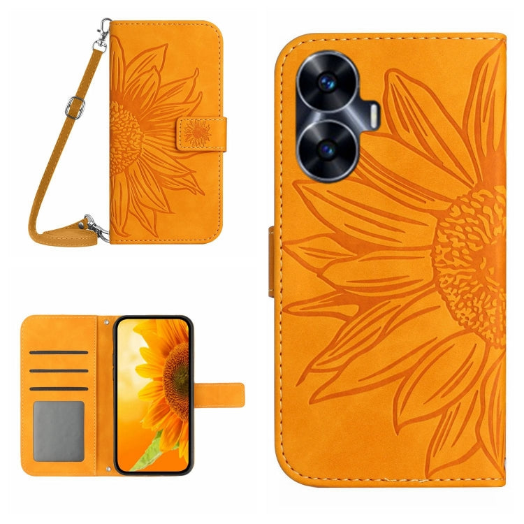 Skin Feel Sun Flower Embossed Flip Leather Phone Case with Lanyard, For Realme C55, For Xiaomi Redmi Note 12 4G Global, For Honor X9a 5G / Magic5 Lite, For Honor X5 4G