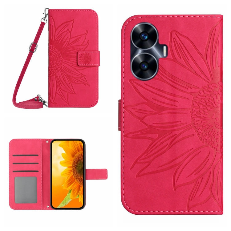 Skin Feel Sun Flower Embossed Flip Leather Phone Case with Lanyard, For Realme C55, For Xiaomi Redmi Note 12 4G Global, For Honor X9a 5G / Magic5 Lite, For Honor X5 4G