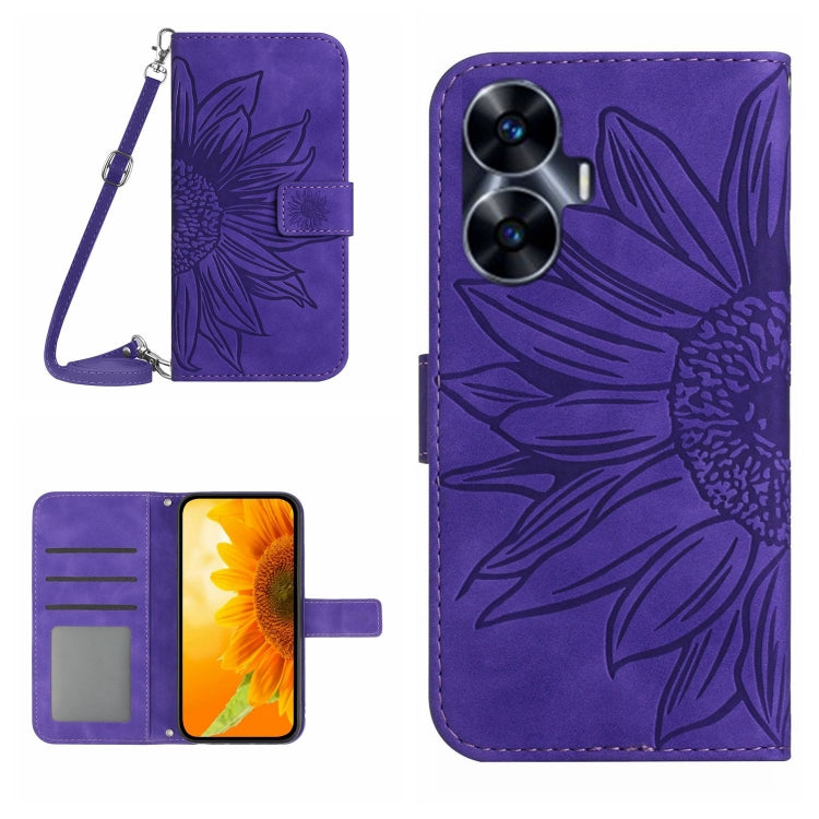 Skin Feel Sun Flower Embossed Flip Leather Phone Case with Lanyard, For Realme C55, For Xiaomi Redmi Note 12 4G Global, For Honor X9a 5G / Magic5 Lite, For Honor X5 4G