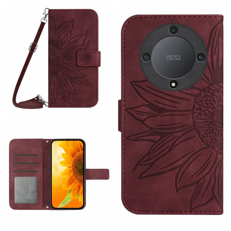 Skin Feel Sun Flower Embossed Flip Leather Phone Case with Lanyard, For Realme C55, For Xiaomi Redmi Note 12 4G Global, For Honor X9a 5G / Magic5 Lite, For Honor X5 4G