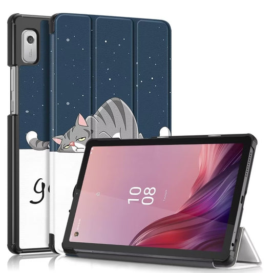 3-folding Magnetic Buckle Coloured Drawing Leather Smart Tablet Case, For Lenovo Tab M9 TB-310FU