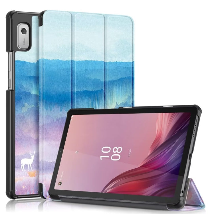 3-folding Magnetic Buckle Coloured Drawing Leather Smart Tablet Case, For Lenovo Tab M9 TB-310FU