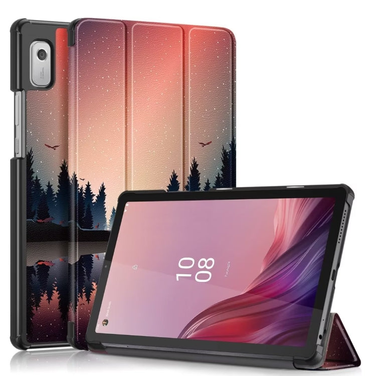 3-folding Magnetic Buckle Coloured Drawing Leather Smart Tablet Case, For Lenovo Tab M9 TB-310FU